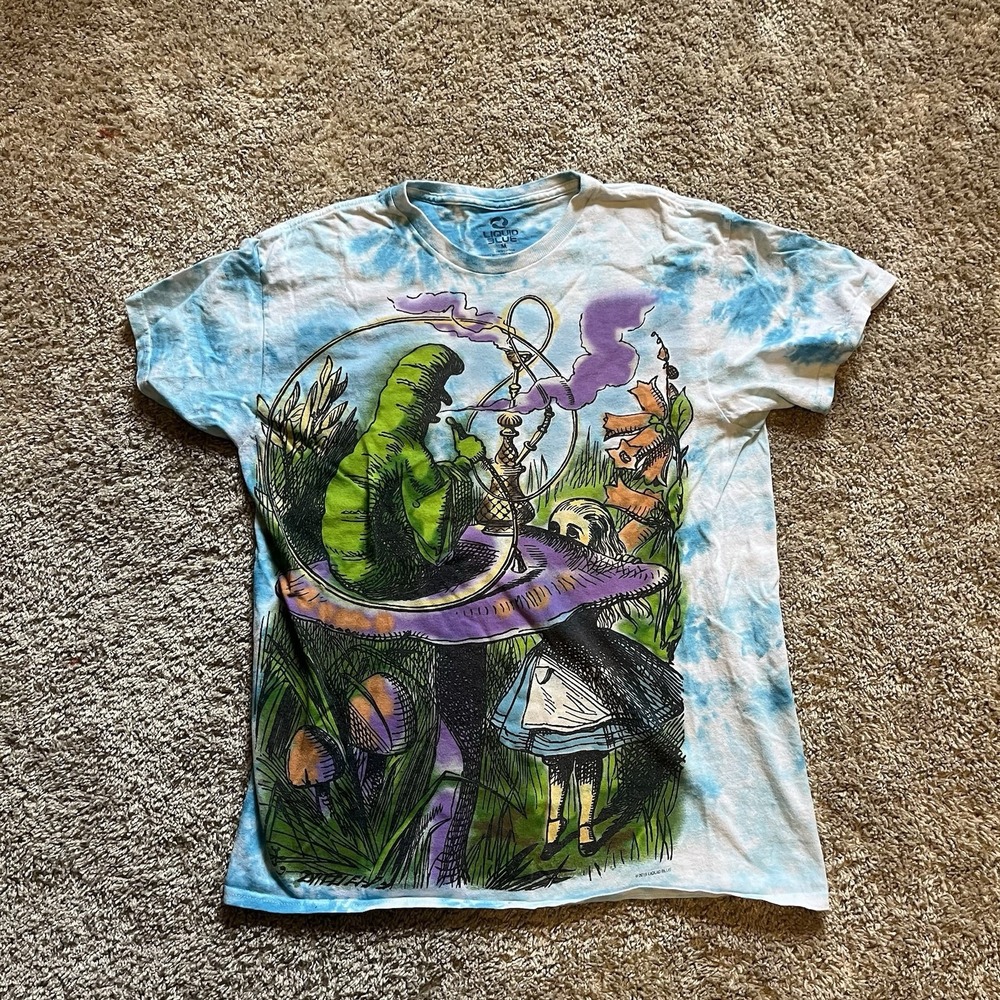 Liquid Blue Alice In Wonderland Tie Dye Graphic Tee All Over Print‎ 2015 Medium